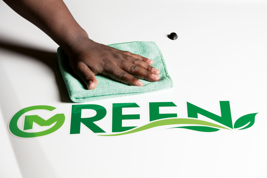 Person cleaning car with spray